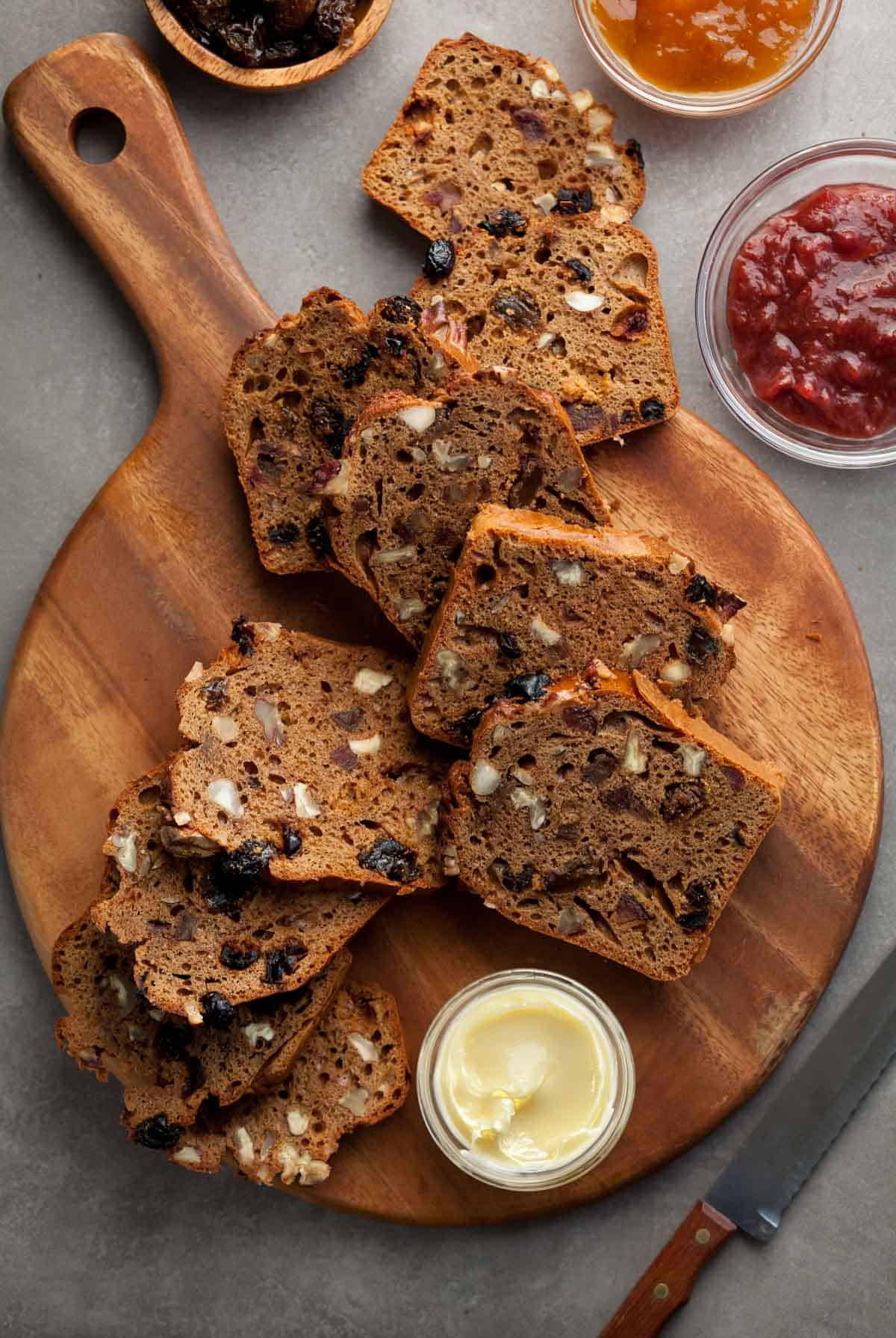 Fruit and Nut Bread Slices on Board