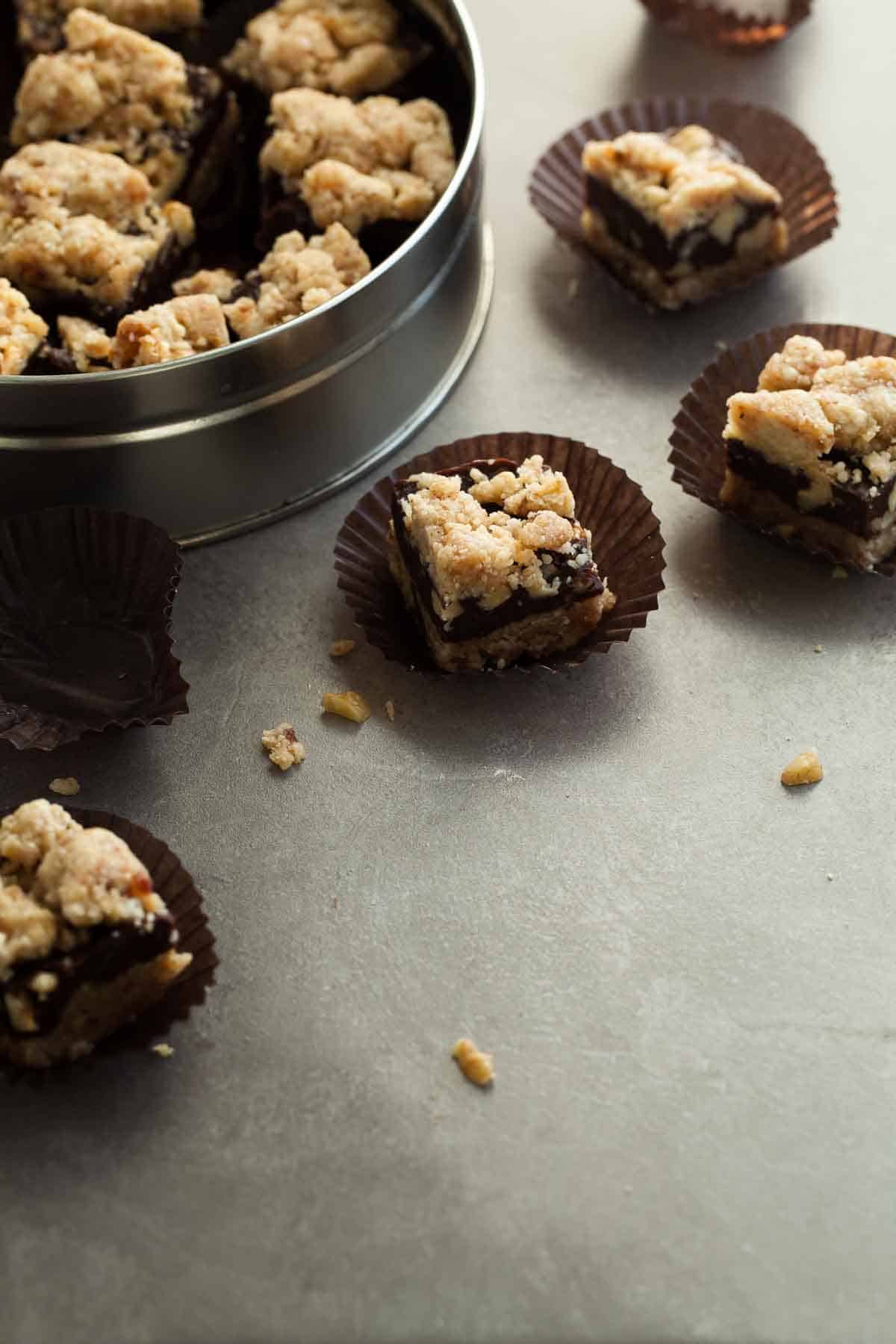 Chocolate Crumb Bars in Tin