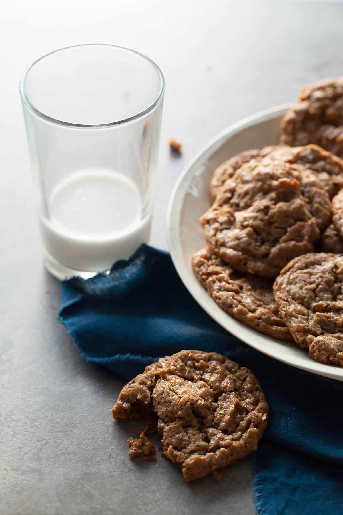 Paleo Oatmeal Raisin Cookies With Glass of Milk