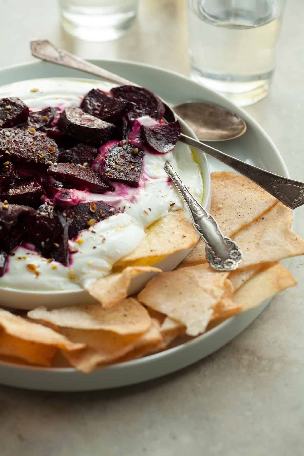 Honey Roasted Beets with Yogurt and Chips