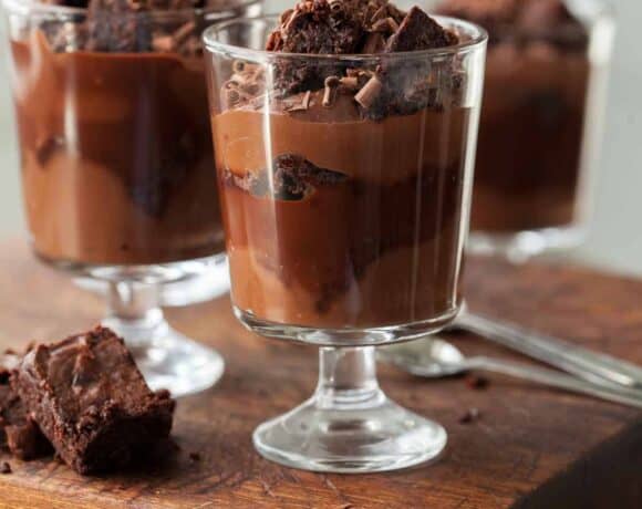 Chocolate Brownie Trifle (Gluten-Free, Grain-Free, Paleo-Friendly) - A chocolate filled trifle with layers of silky pudding, fudgy brownies and a rich chocolate sauce.