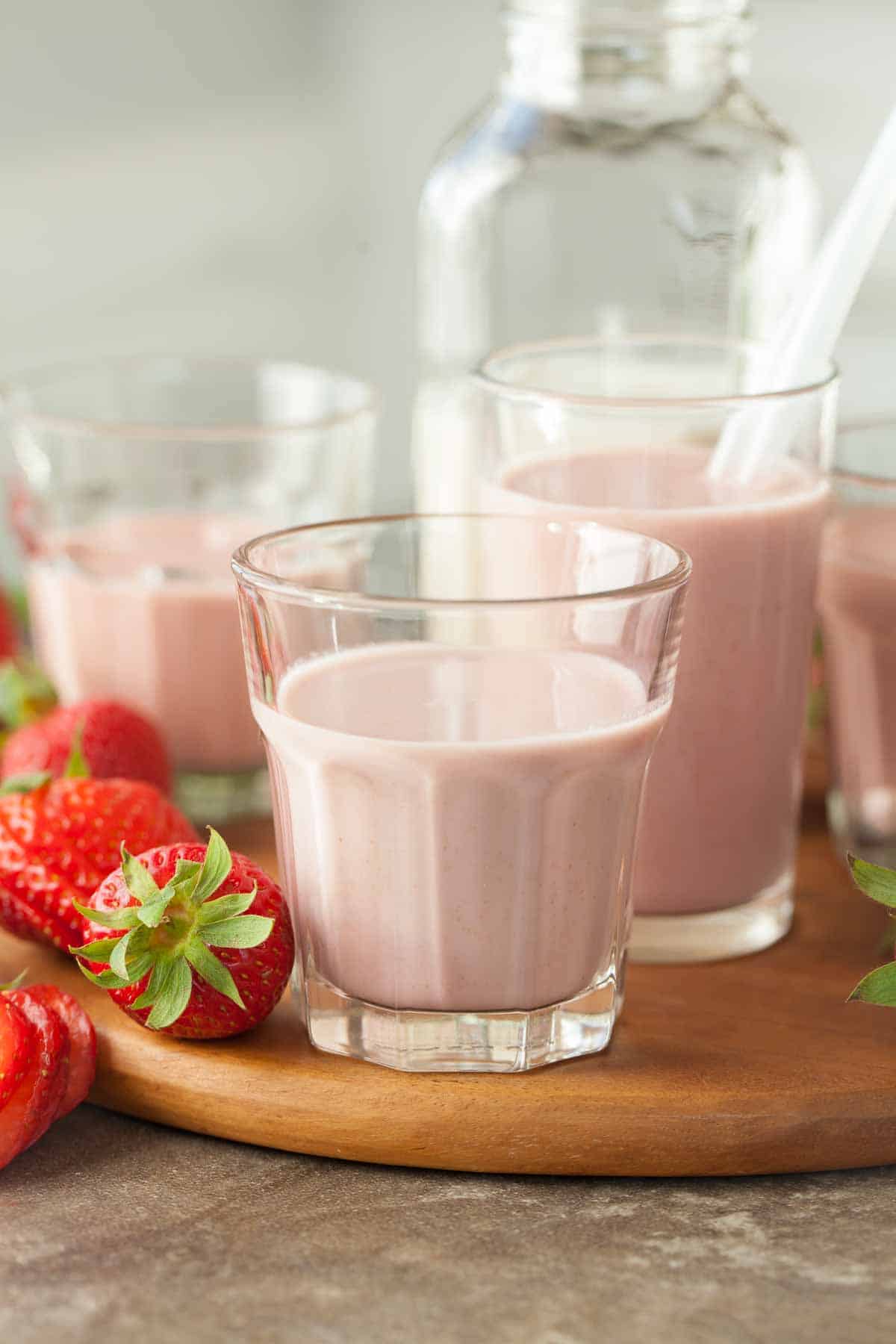 Vegan Strawberry Milk in Glasses