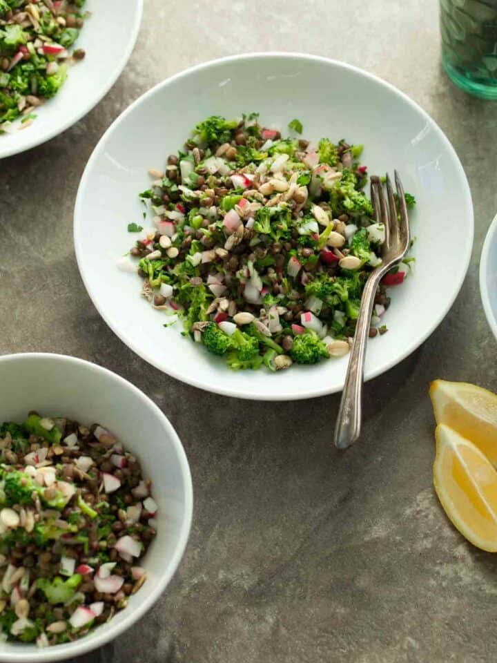 Tabbouleh Style Lentil Radish Salad - Filled with fresh herbs and crunchy radishes, this lentil salad is a spring inspired twist on traditional tabbouleh.