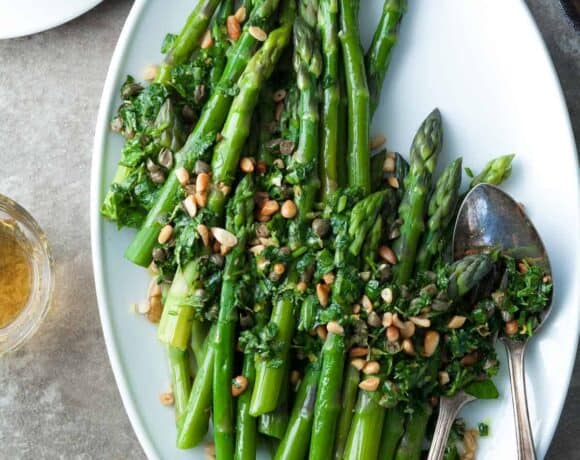 Asparagus with Caper Pine Nut Gremolata (Paleo, Vegan)