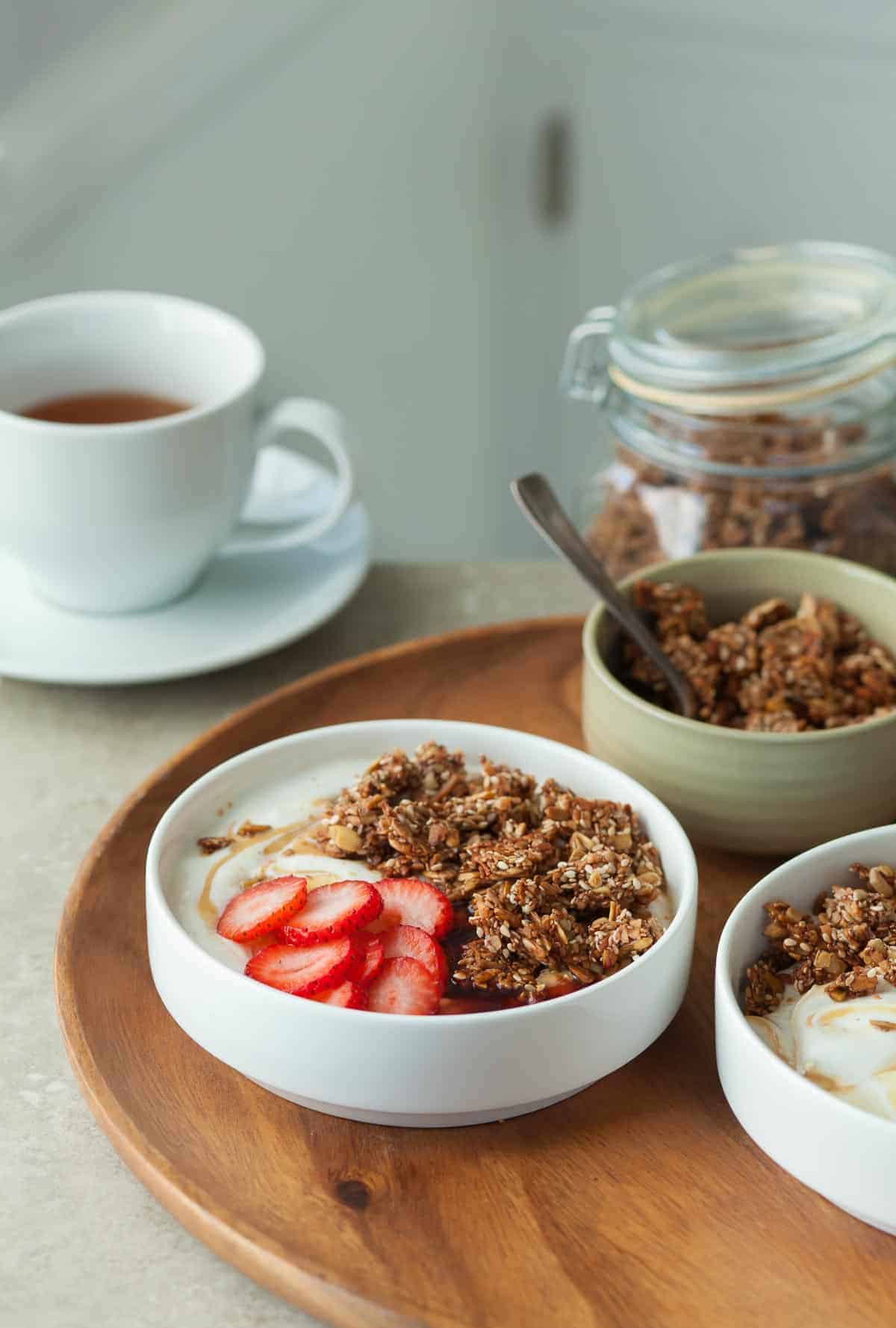 Nut-Free, Grain-Free Granola Topped with Strawberries