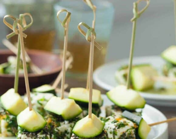 Citrus and Herb Marinated Feta Skewers - Brightly flavored chunks of citrus and herb marinated feta makes an easy appetizer for picnics and parties.