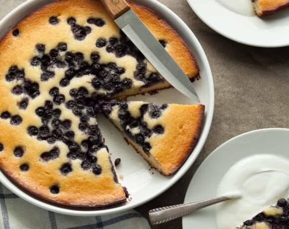 Baked Blueberry Pancake cut into wedges
