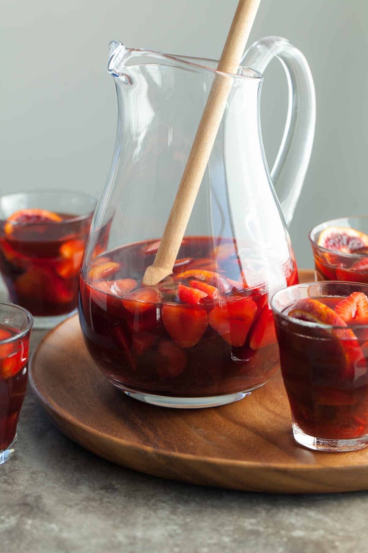 Non-Alcoholic Sangria in Pitcher with Stirrer