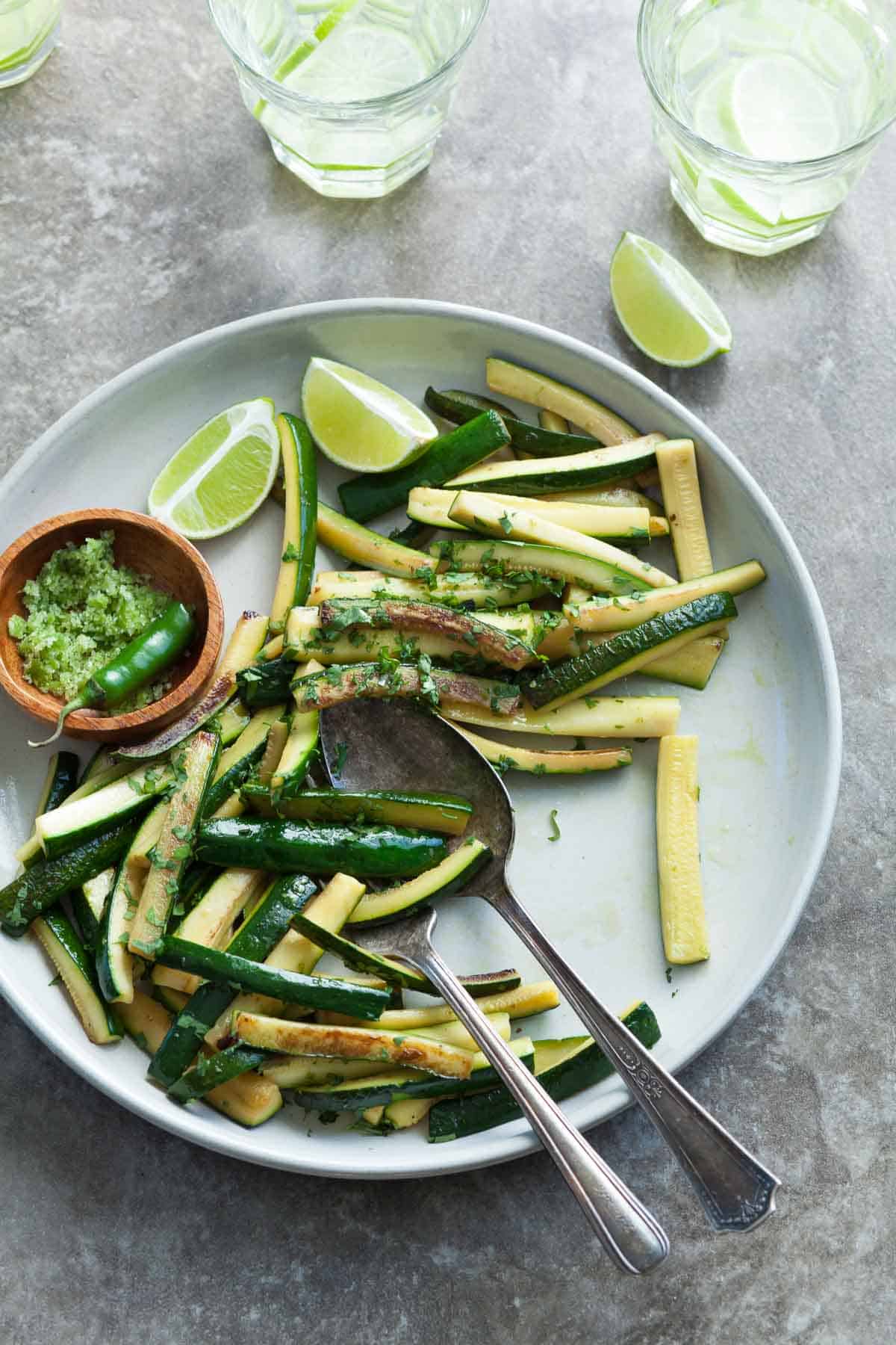 Sauteed Zucchini on Platter with Lime and Salt