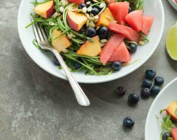 Sweet and Savory Cucumber Summer Fruit Salad (Paleo, Vegan)