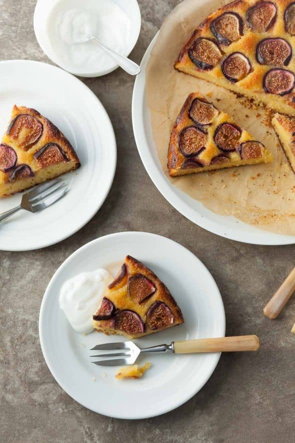 Gluten-Free Fig Almond Olive Oil Cake Slices with Forks