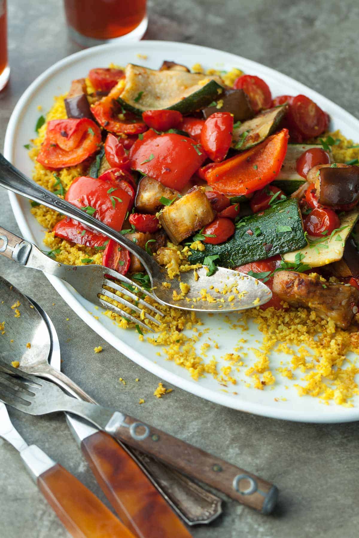 Roasted Ratatouille with Cauliflower Couscous Close Up