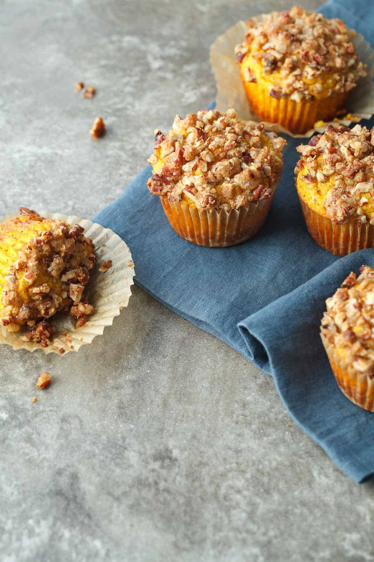 Gluten-Free Butternut Pecan Muffin on Blue Napkin