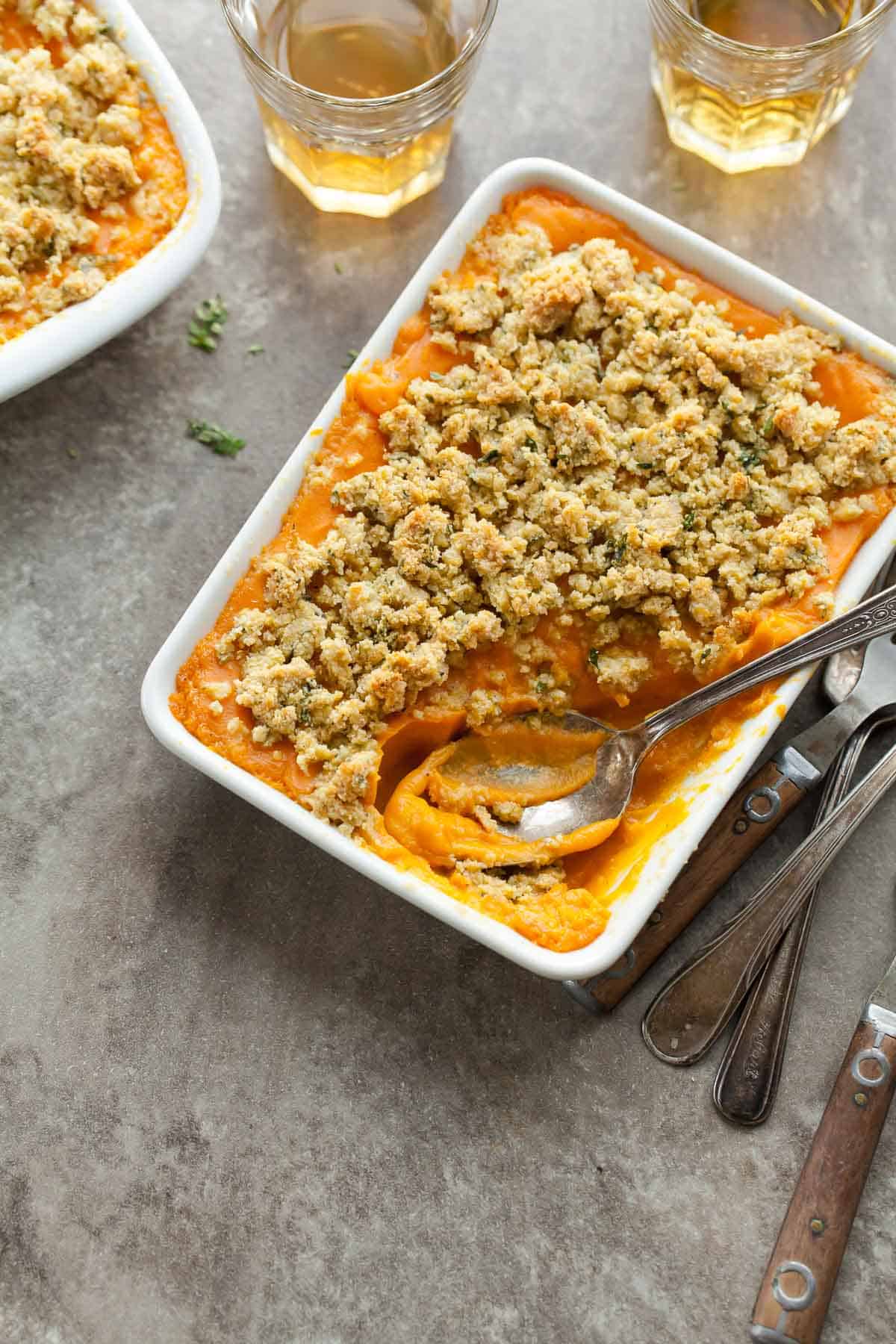 Sweet Potato Butternut Squash Casserole with Spoon