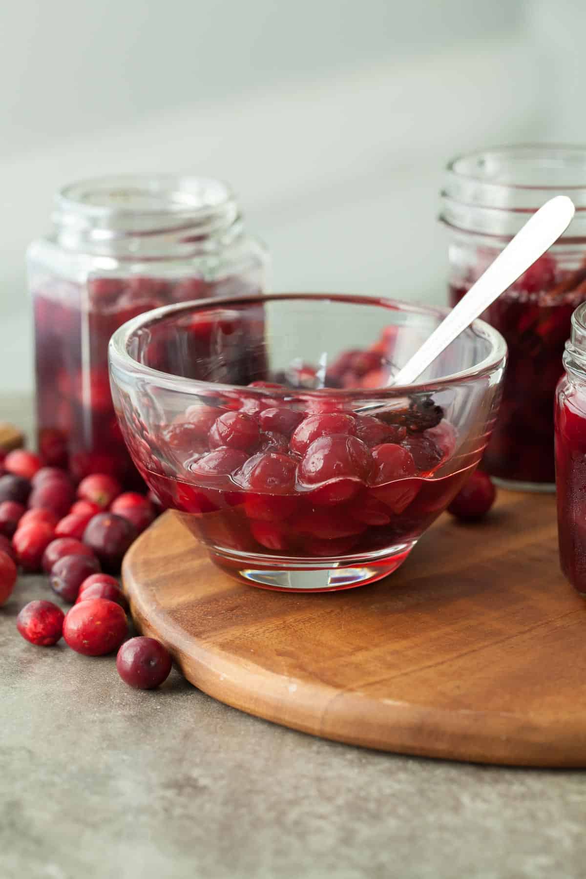 Pickled Cranberries in Glass Bowl