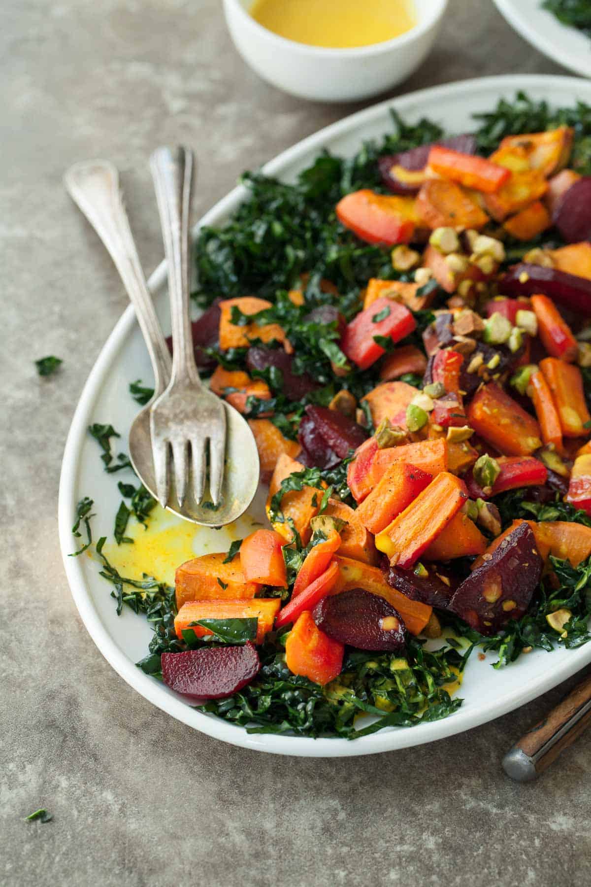 Root Vegetable Salad on Plate with Serving Spoon