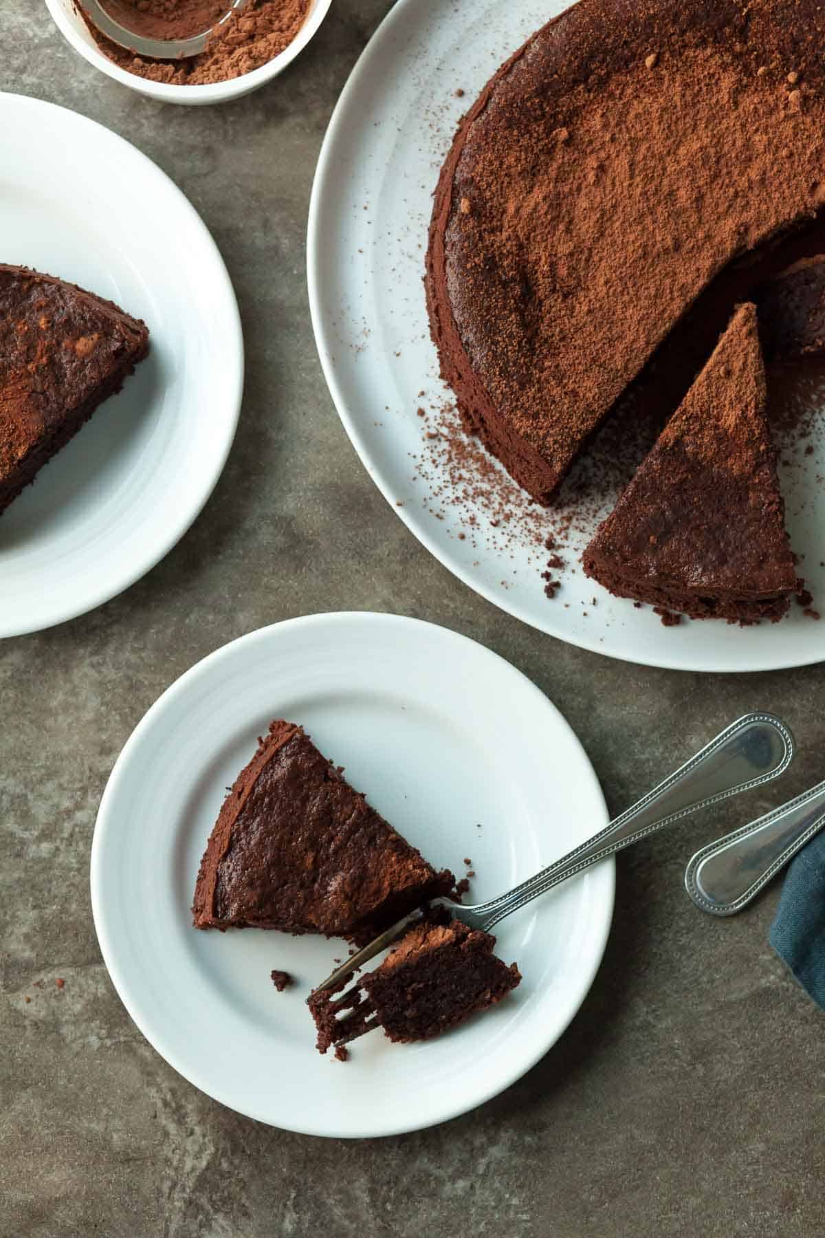 Chocolate Walnut Cake on Plates with Forks