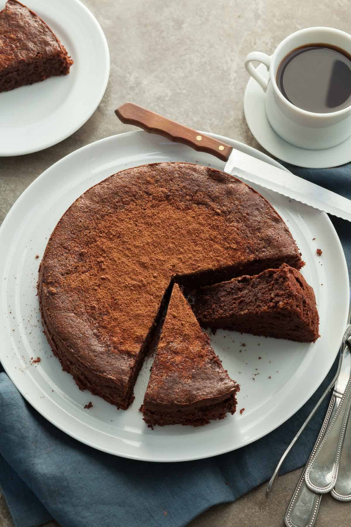 Chocolate Walnut Torte Cut on Plate