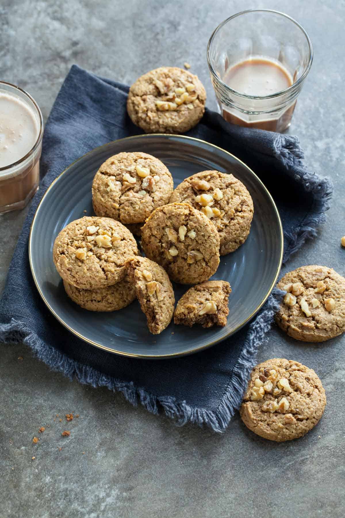 Persian Walnut Cookies Stacked on Plate