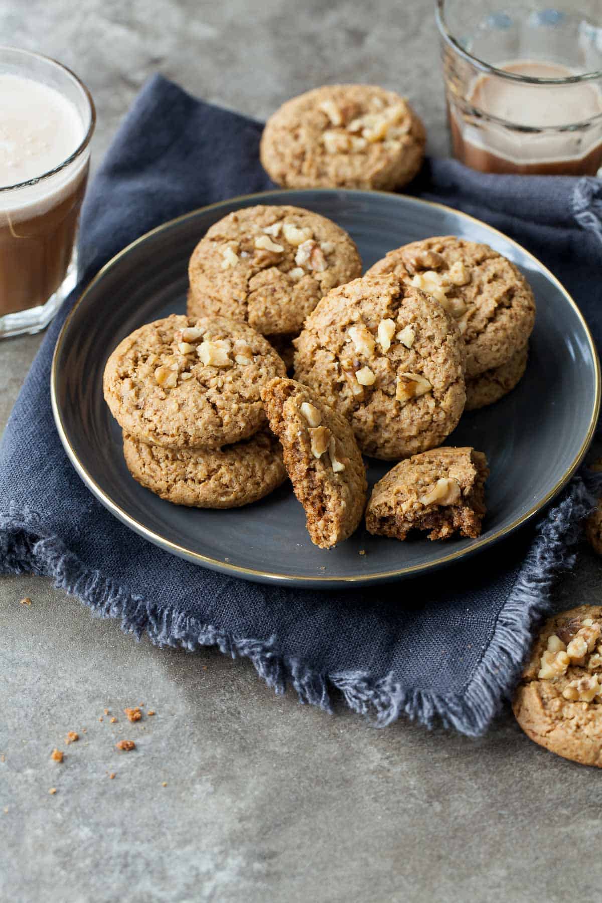 Flourless Walnut Cookies on Plate with Napkin