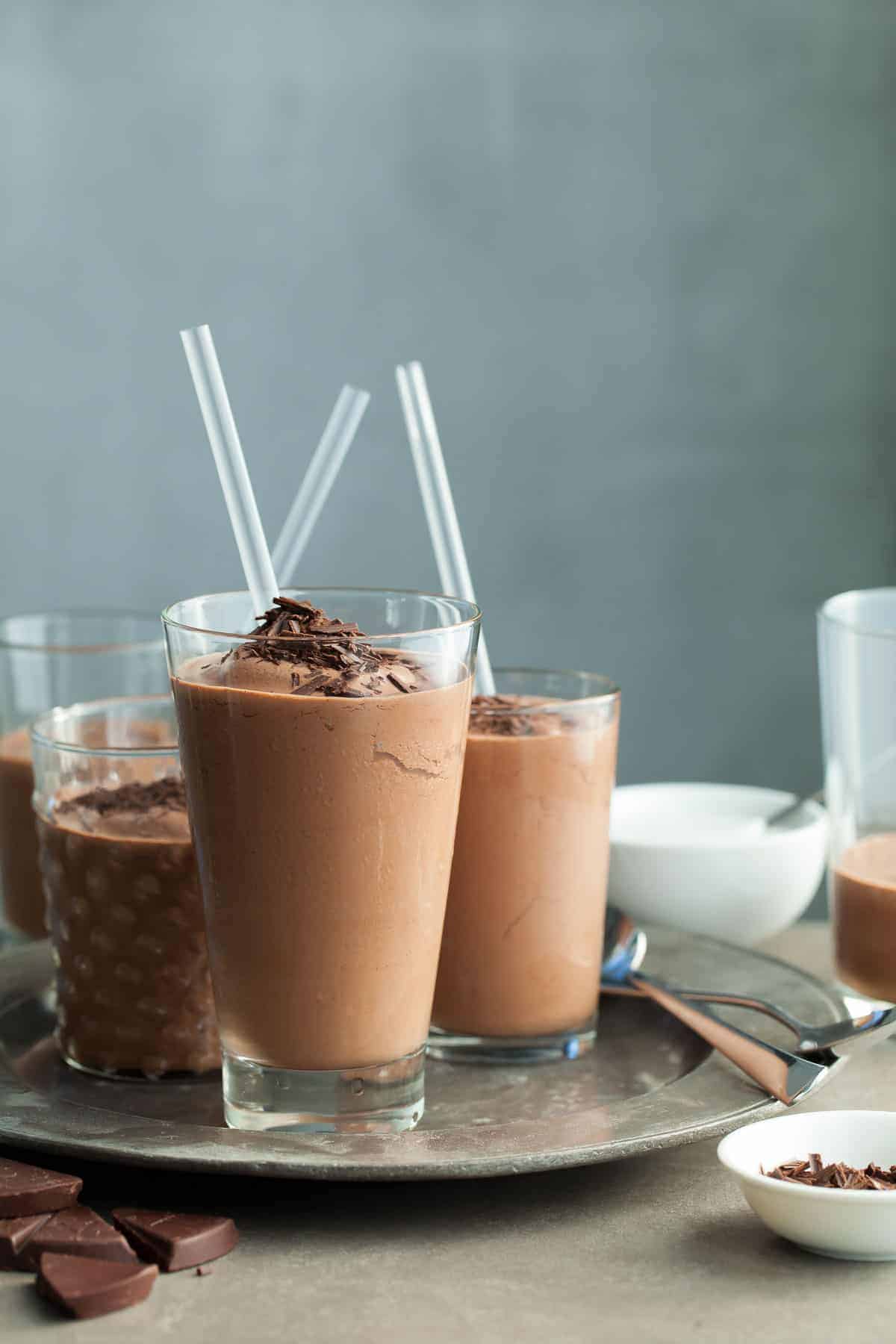 Frozen Hot Chocolate in Glasses on Tray