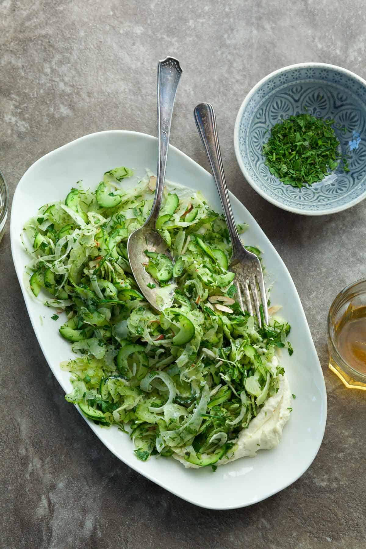 Celery Cucumber Salad on Plate 