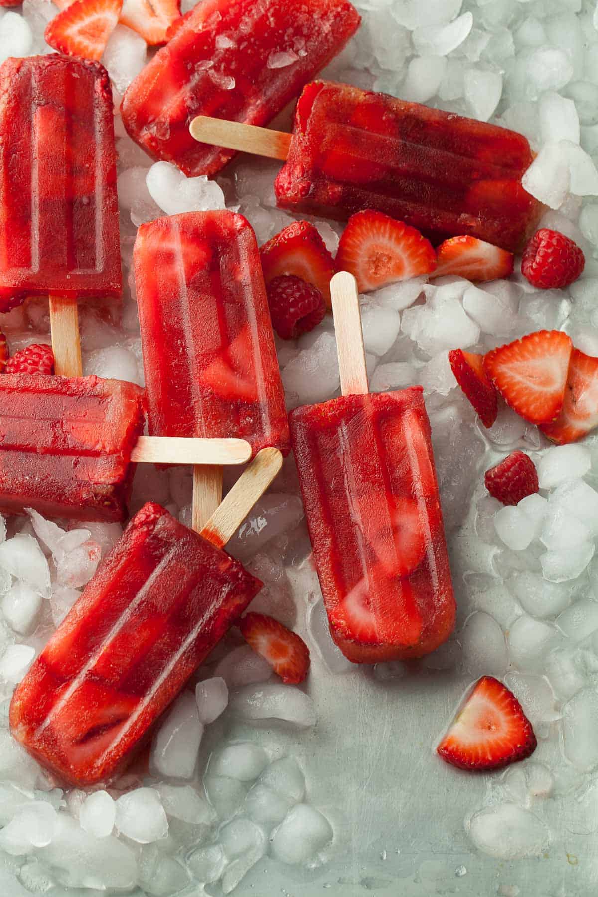 Red Berry Rose Hip Iced Tea Popsicles on Ice