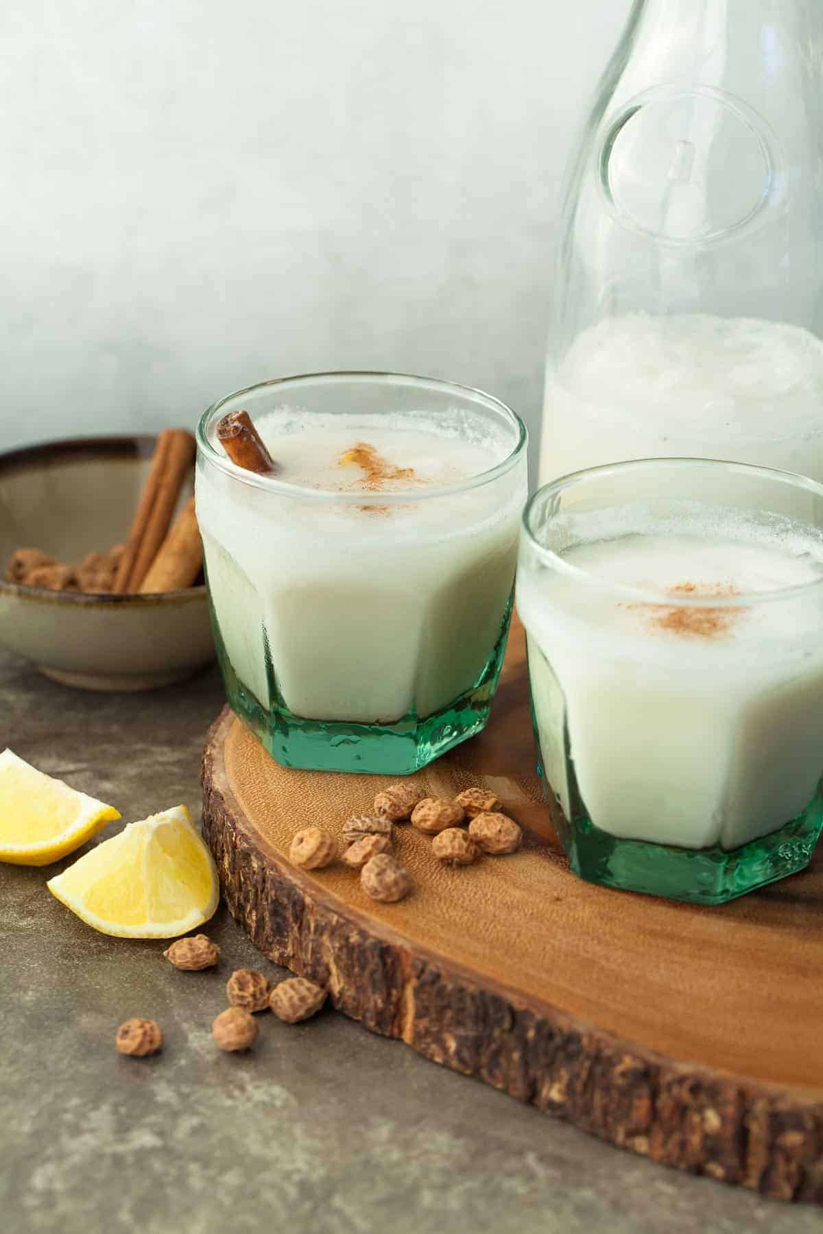 Spanish Horchata in Pitcher and Glasses