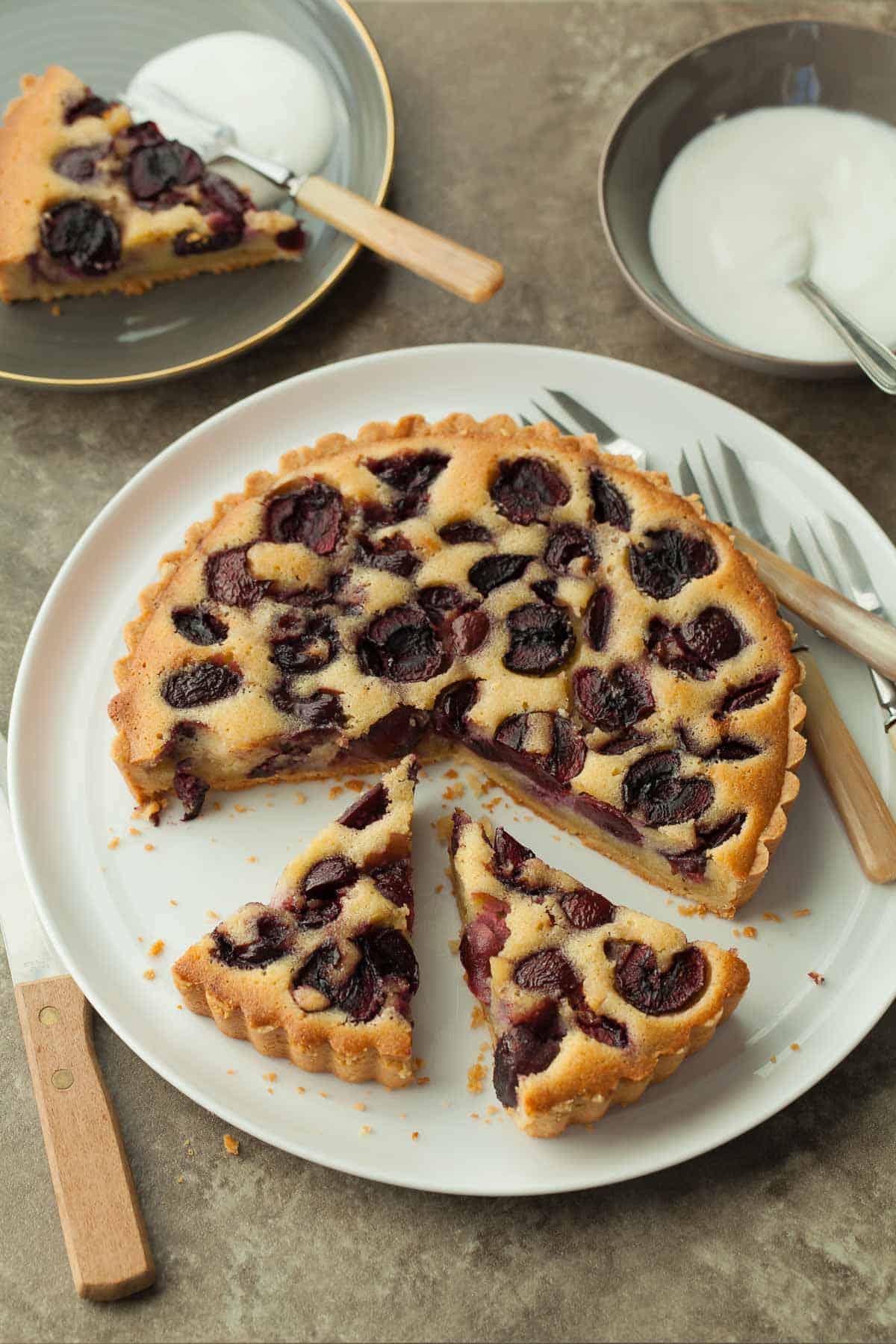 Cherry Almond Tart on Serving Plate