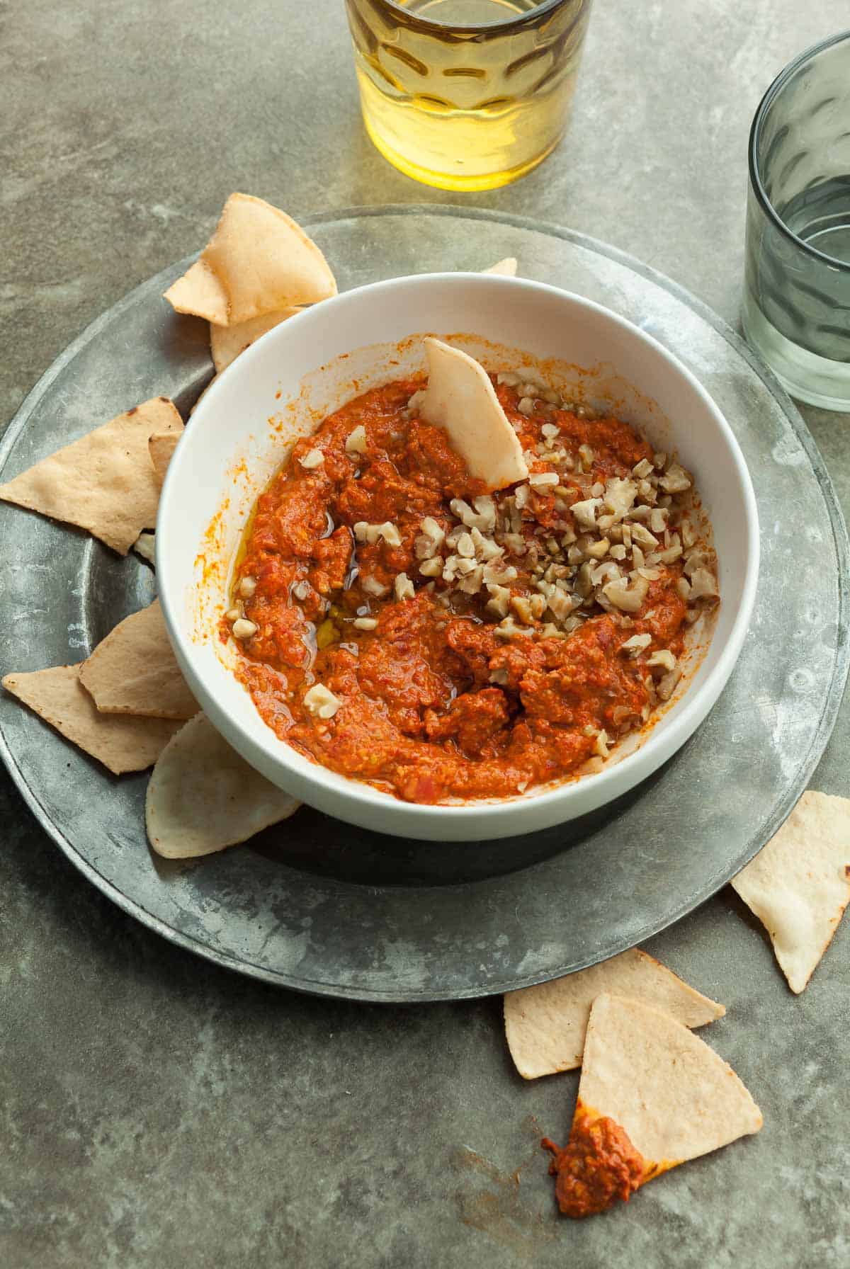 Roasted Red Pepper and Walnut Dip with Chips