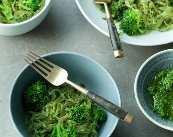 Broccoli and Kale Pesto Kelp Noodles (Paleo)