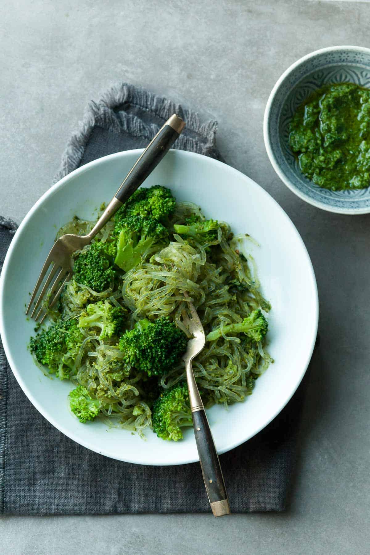 Pesto Kelp Noodles in Bowl with Fork