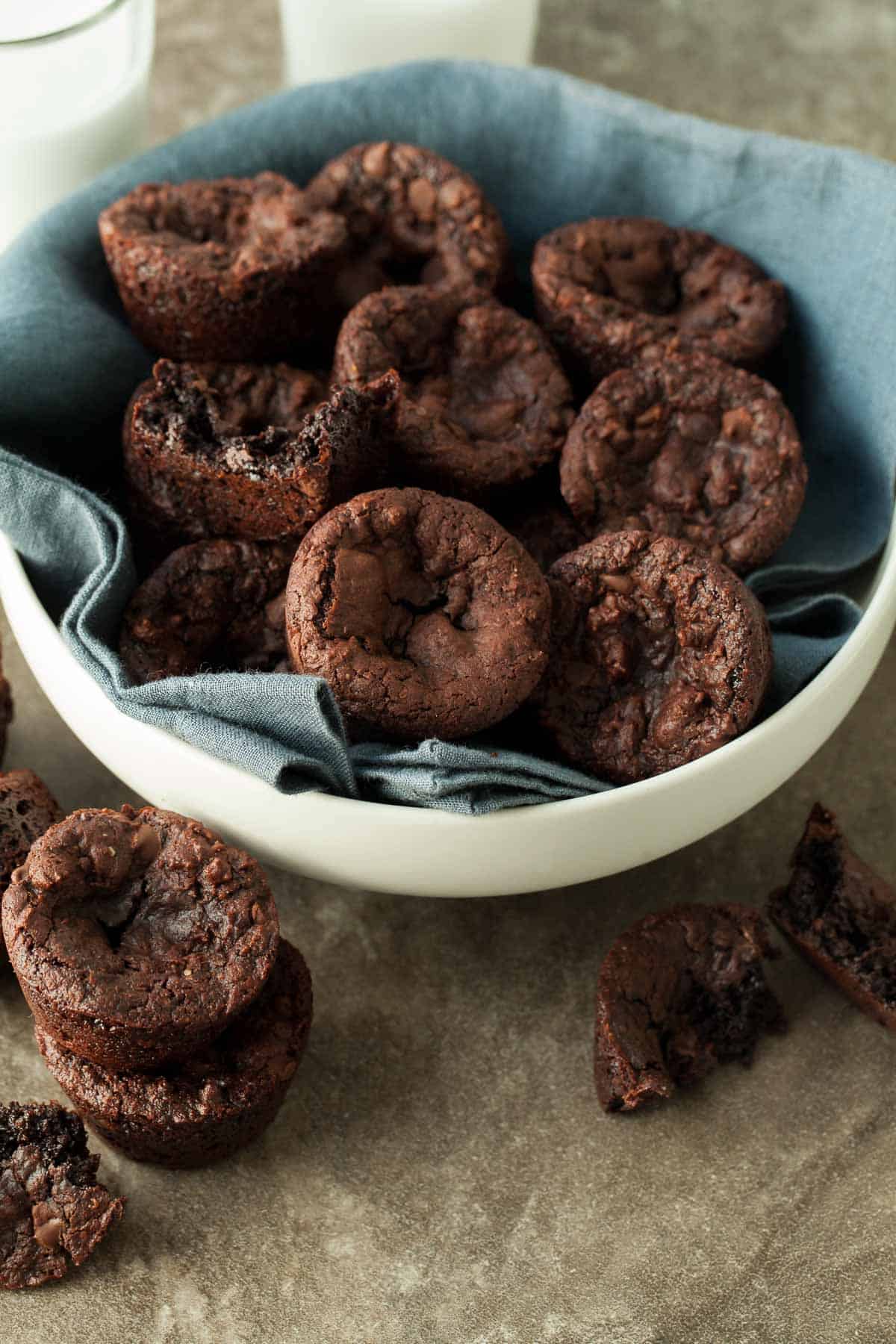 Mini Brownie Bites in Napkin Lined Bowl