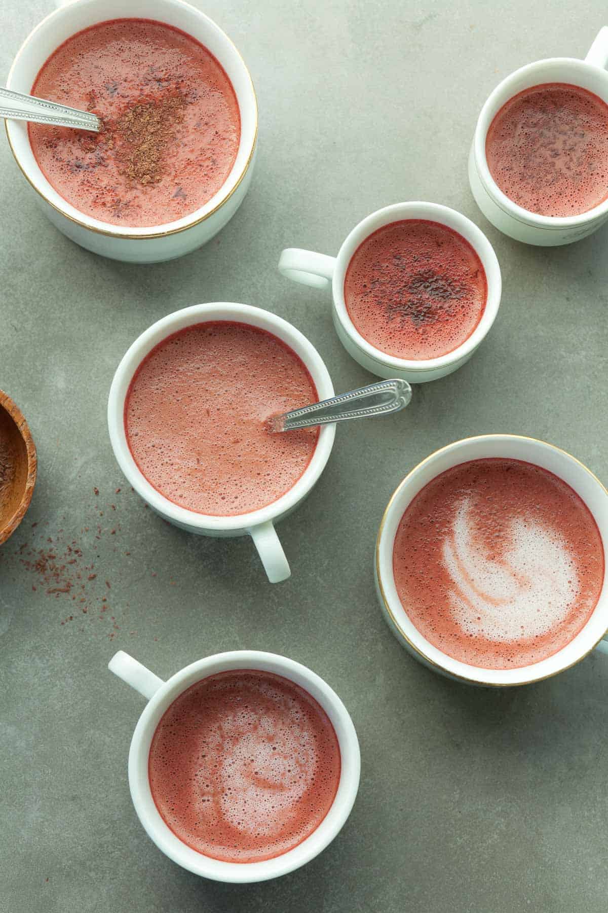 Red Velvet Latte in Cups with Spoons
