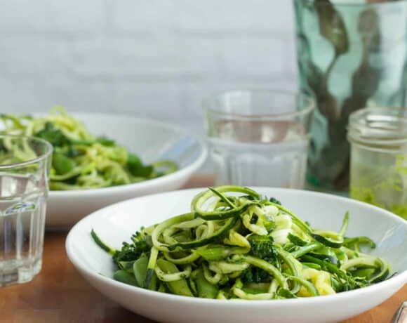 Zucchini Noodles Pistachio Pesto Primavera (Paleo)