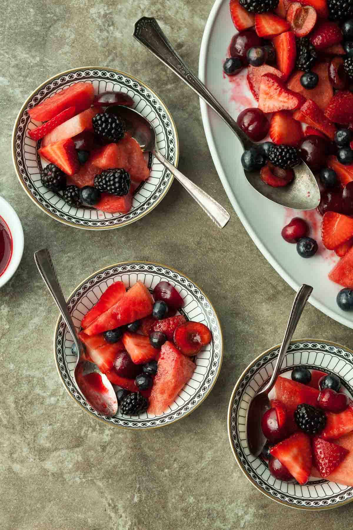 Watermelon Fruit Salad in bowls