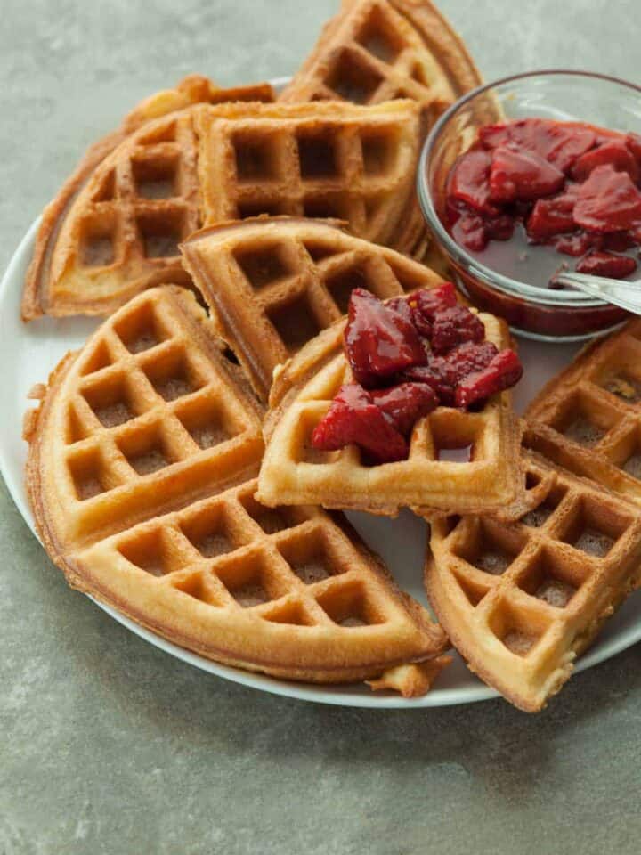 Gluten-Free Blender Waffles with Roasted Strawberry Sauce (Grain-Free)