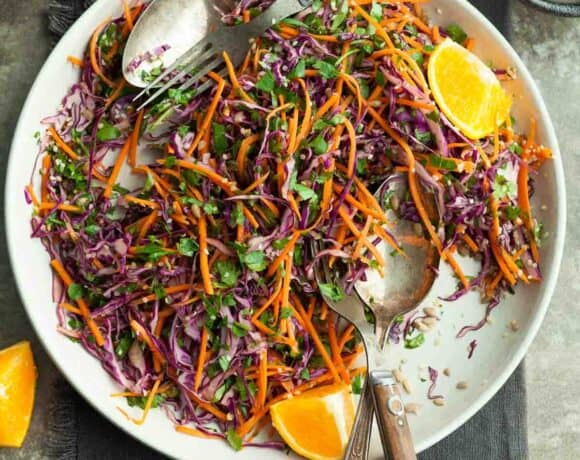 Carrot Cabbage Slaw with Orange Sesame Dressing (Paleo)