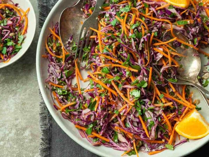 Carrot Cabbage Slaw with Orange Sesame Dressing (Vegan)