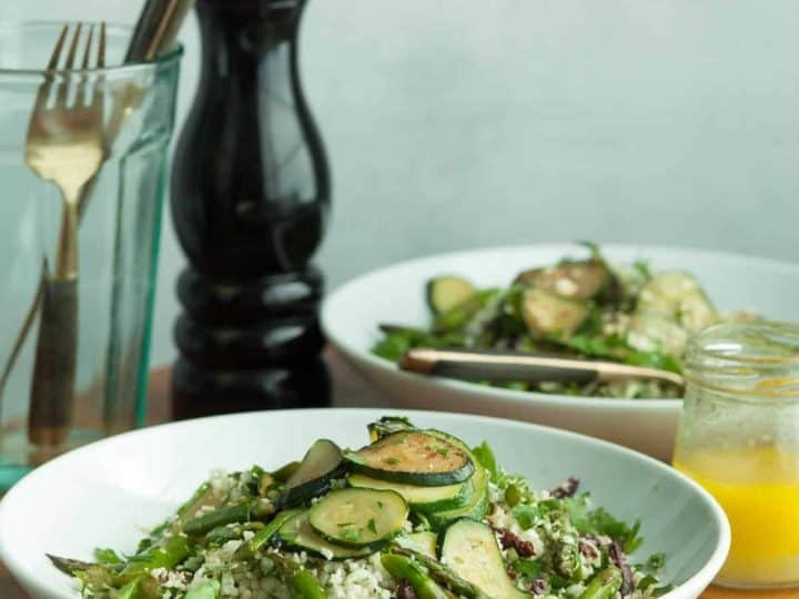 Mediterranean Cauliflower Couscous Salad with Zucchini and Asparagus (Gluten-Free)