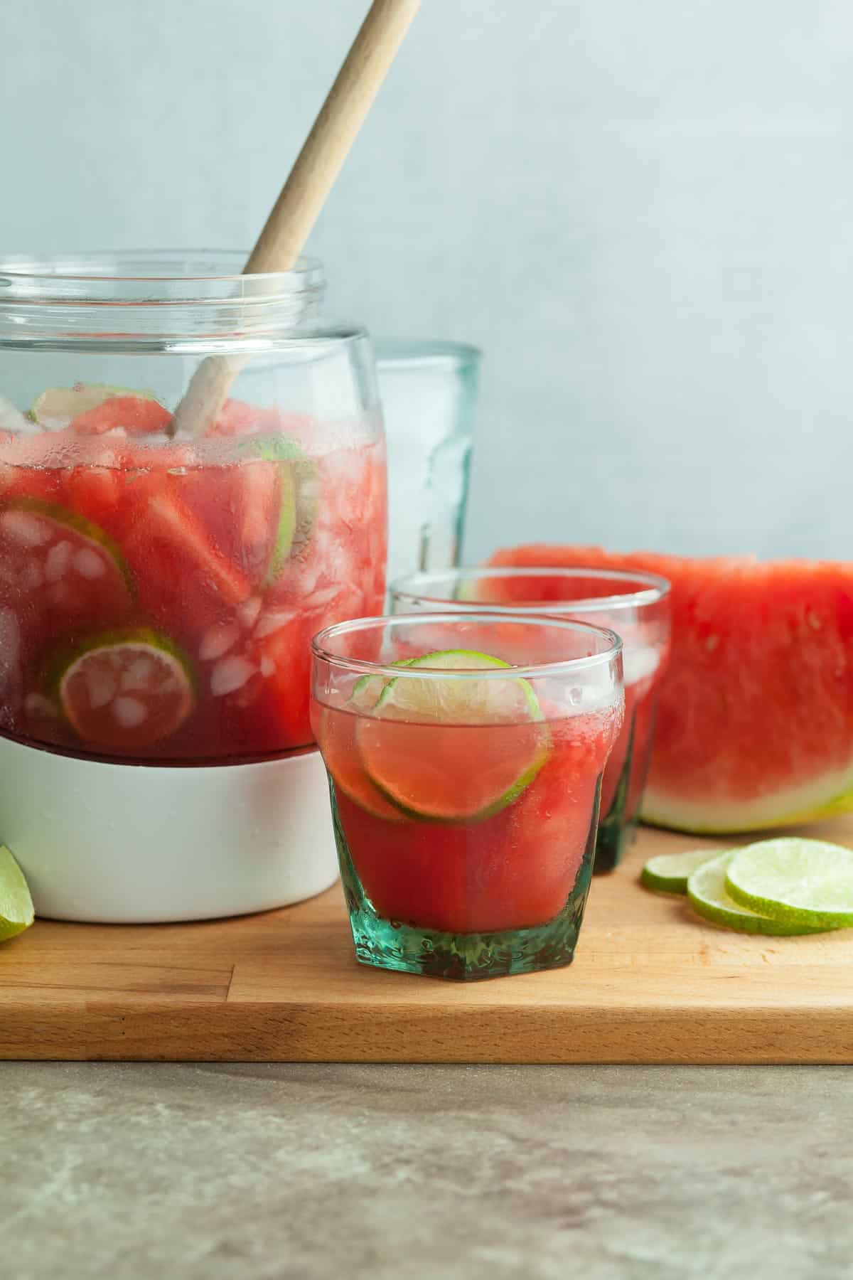 Watermelon Agua Fresca in Glasses with Lime Slices