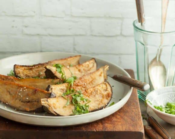 Tahini Miso Eggplant Wedges (Paleo,Vegan)
