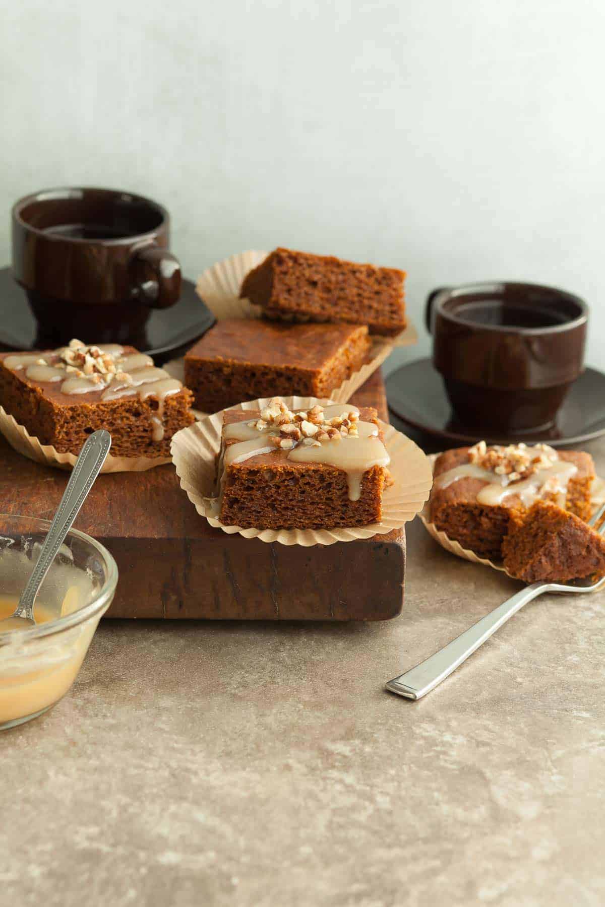 Pumpkin Bars with Maple Pecan Glaze on Cutting Board