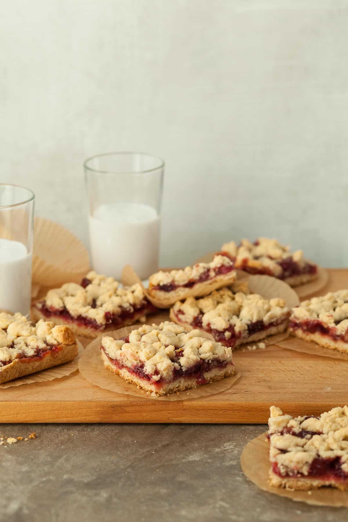 Cranberry Bars on Wood Board