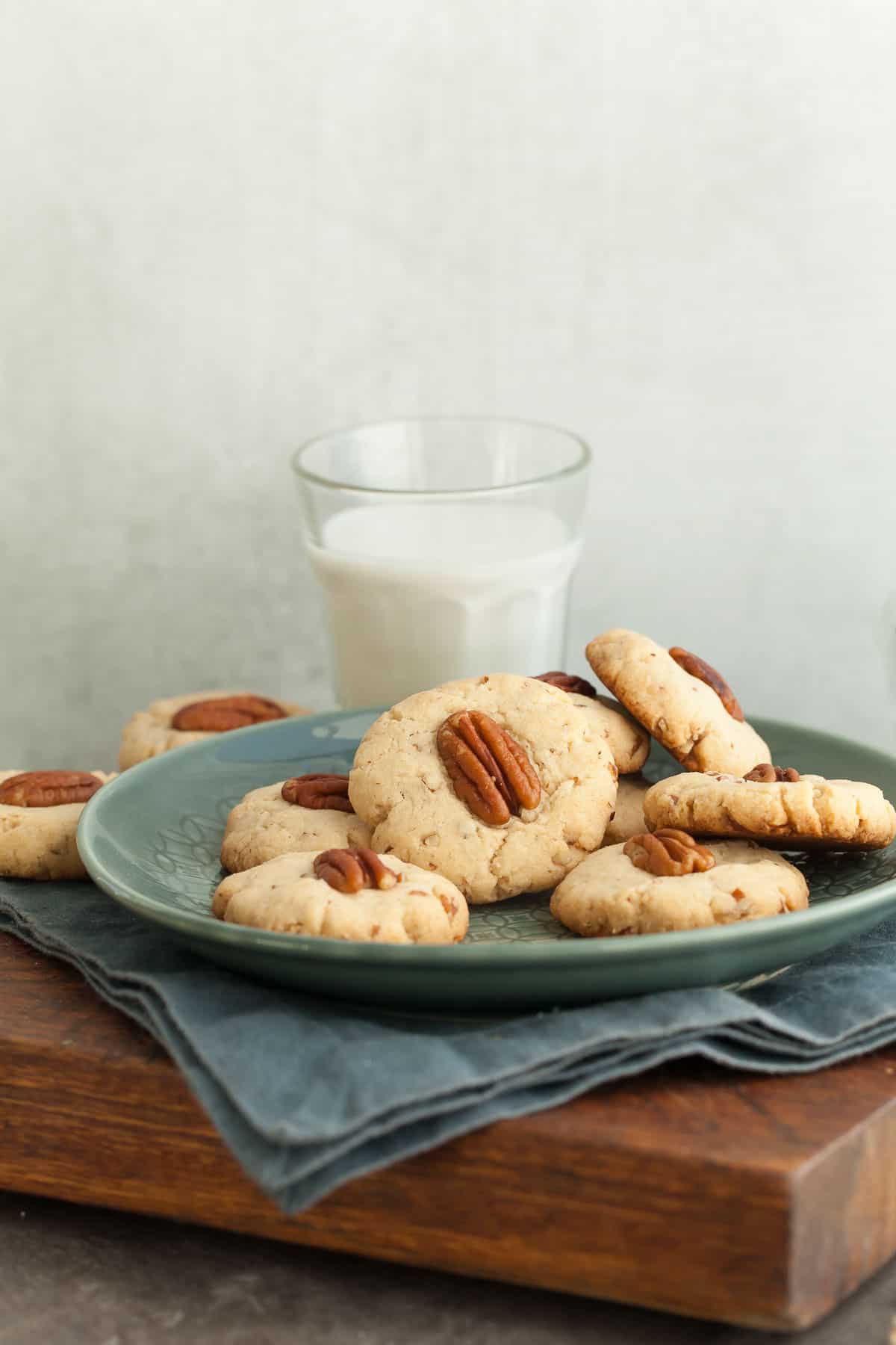 Vegan Pecan Cookies with Glass of Milk