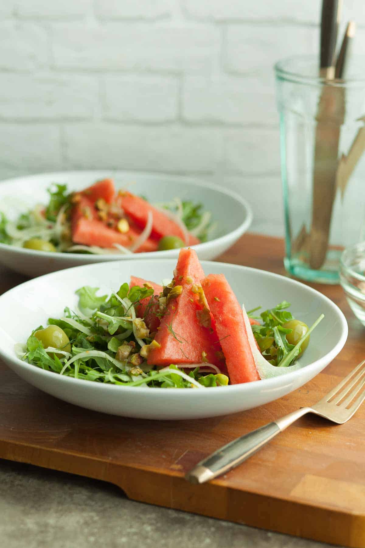 Watermelon and Arugula Salad on Plate
