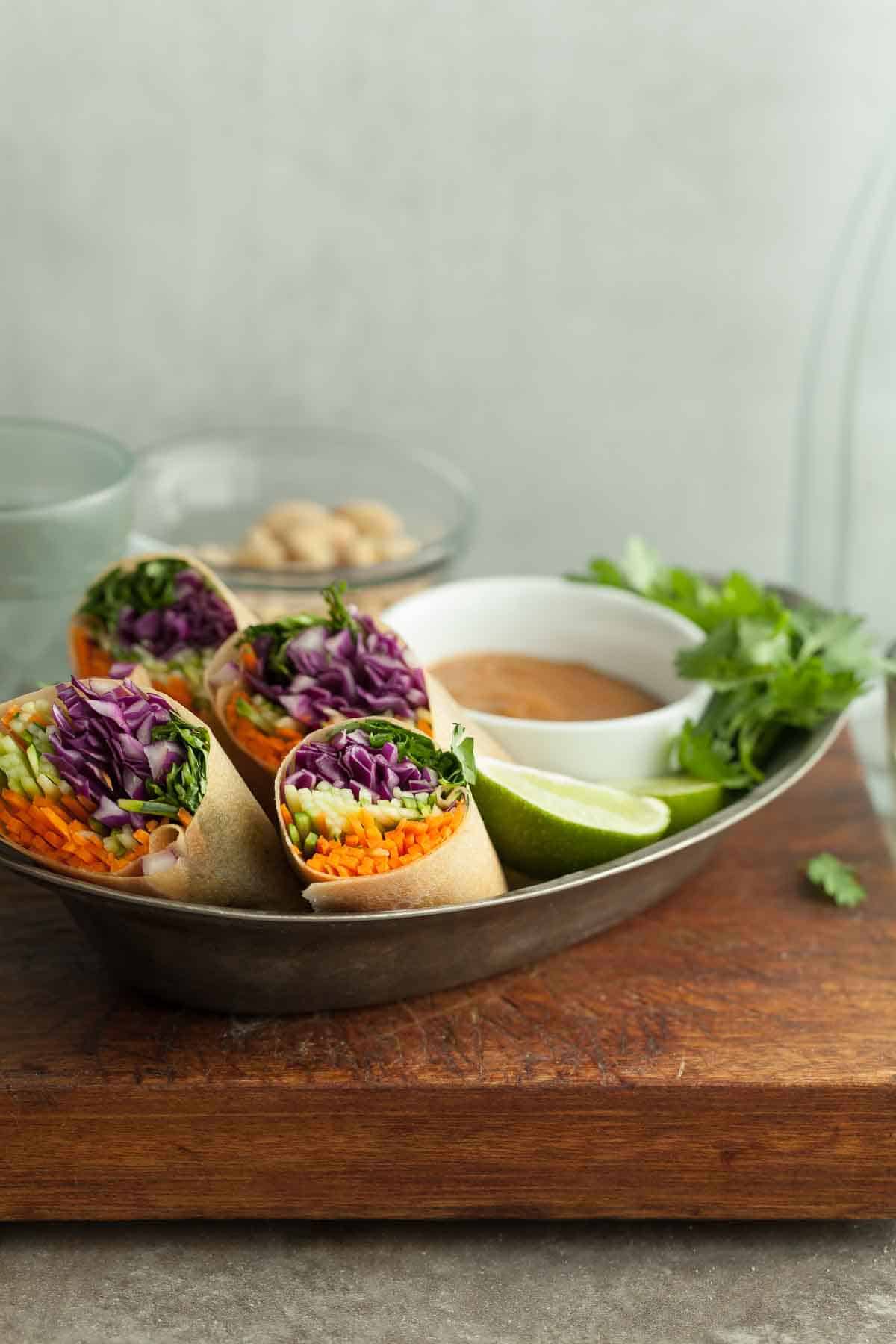 Thai Vegetable Wraps in Serving Bowl with Sauce