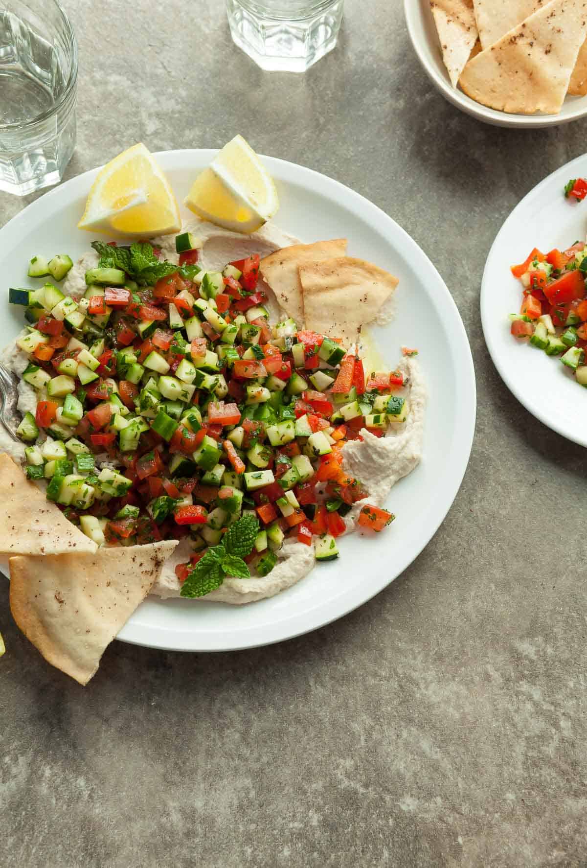 Middle Eastern Cucumber Salad on Serving Plate