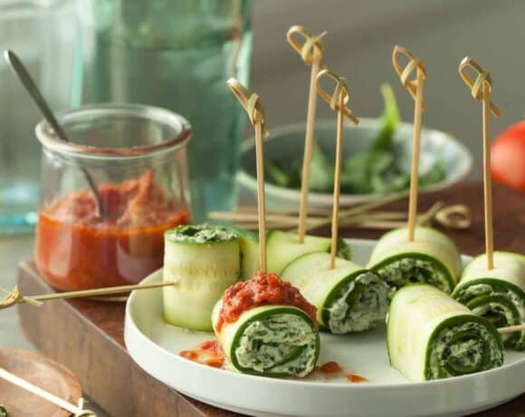 Vegan Zucchini Roll Ups with Raw Marinara Sauce