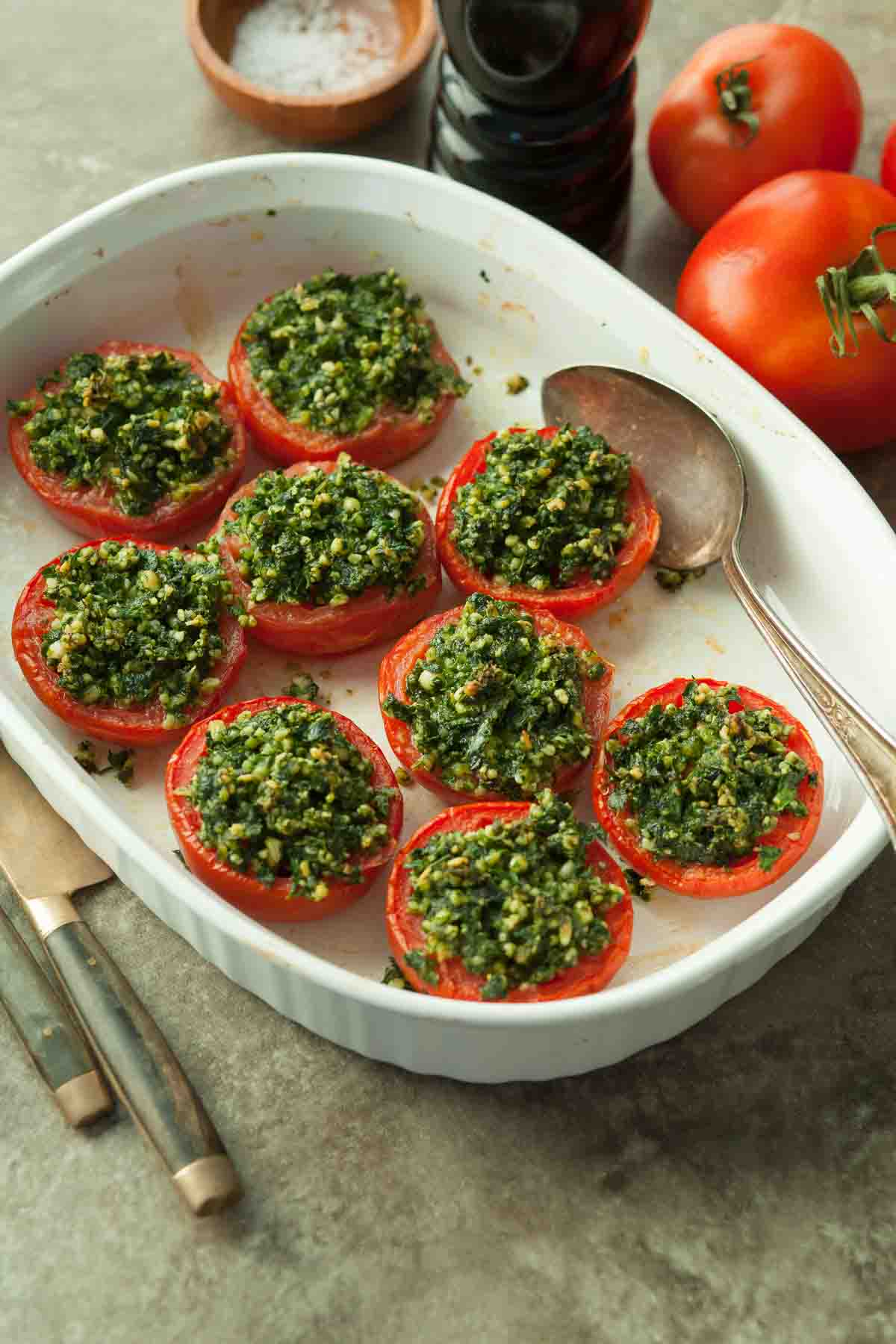Baked Provençal Tomatoes in Baking Dish